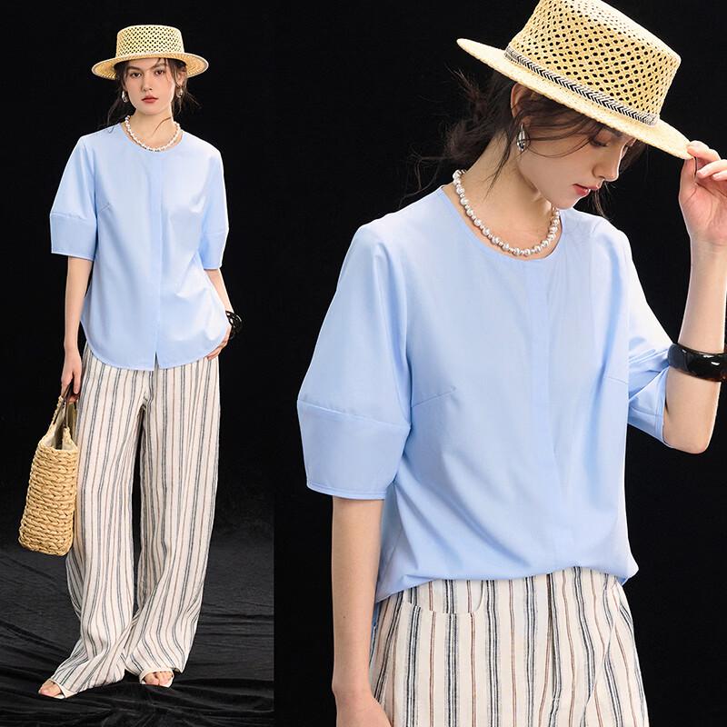 Women s Loose Fit French Round Neck Blouse XL