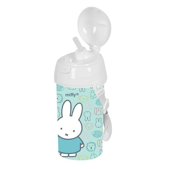 Bouteille à ouverture automatique - safta - 500 ml - Paille intégrée - Bleu pastel - Sans BPA - Sangle à bandoulière