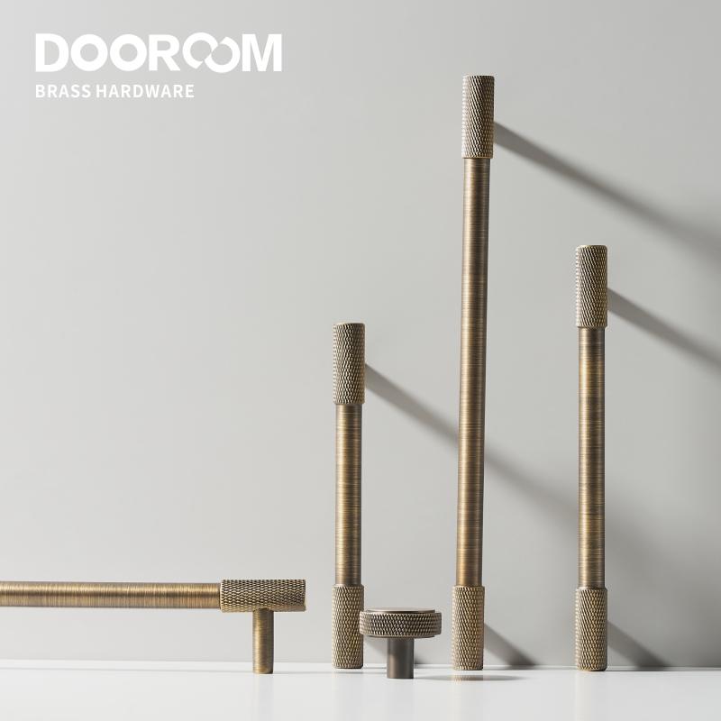 Dooroom Antique Brass Knurling Furniture Handles Long Round Modern Pulls Cupboard Wardrobe Dresser Shoe Box Drawer Cabinet Knobs