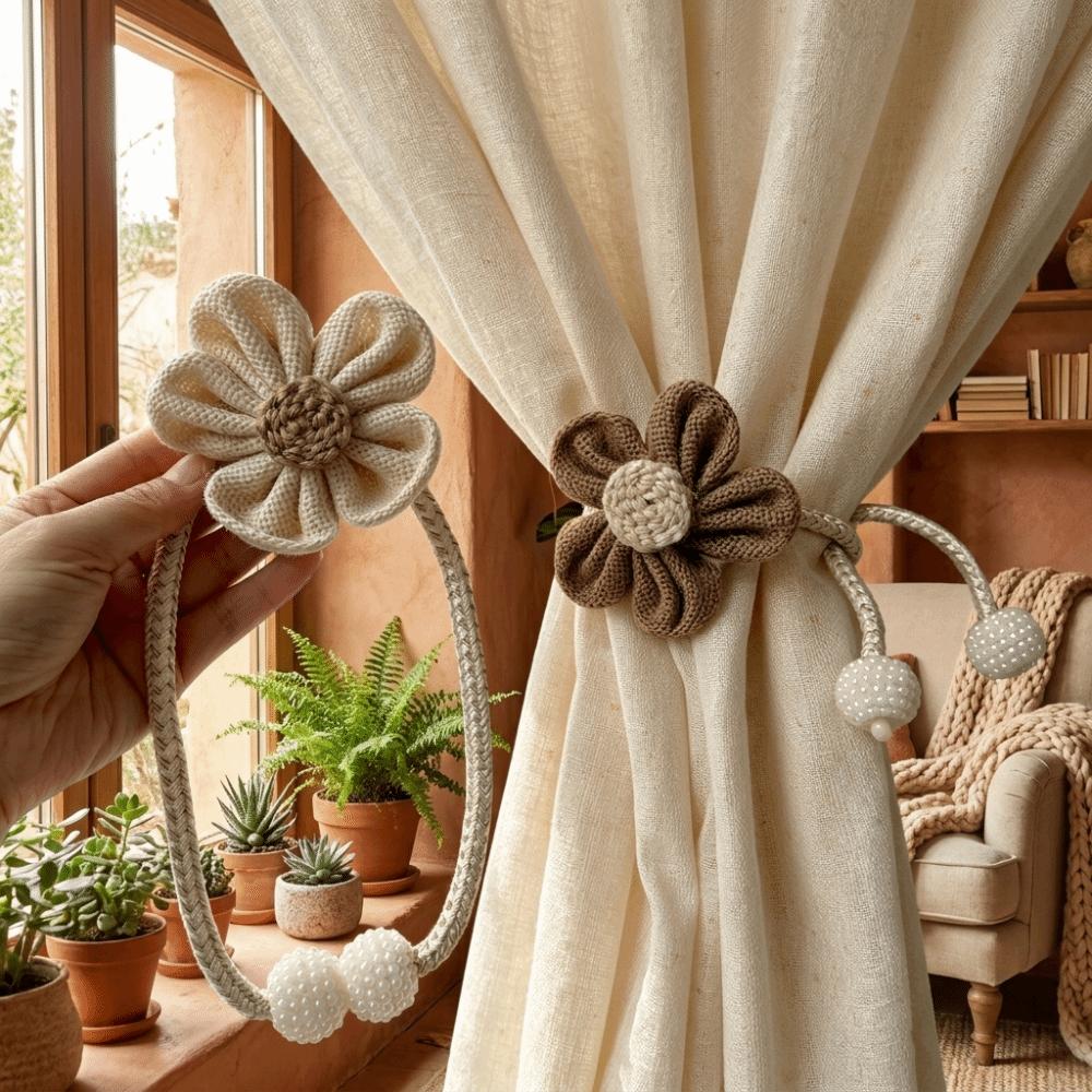2PCS Adjustable Flower Curtain Tieback Creative Curtain Buckle Gauze Curtain Binding Rope Office