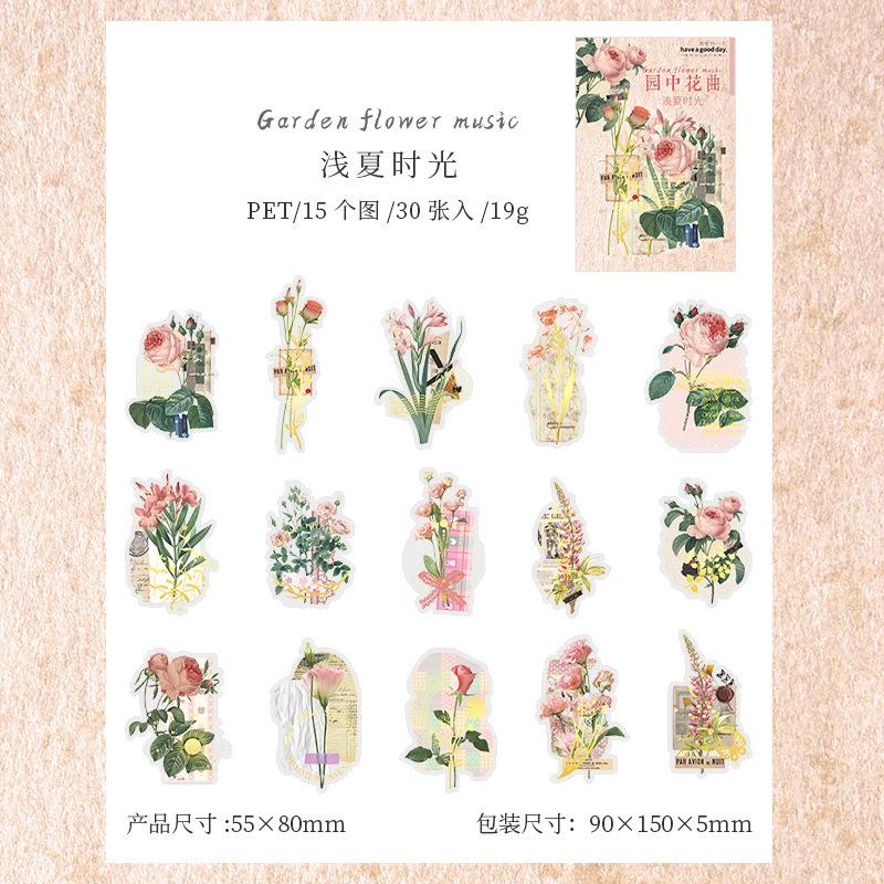30pcs/1 lot Sticker Garden Flower Curve Series Small Fresh Plant Hand Account Decoration Materials