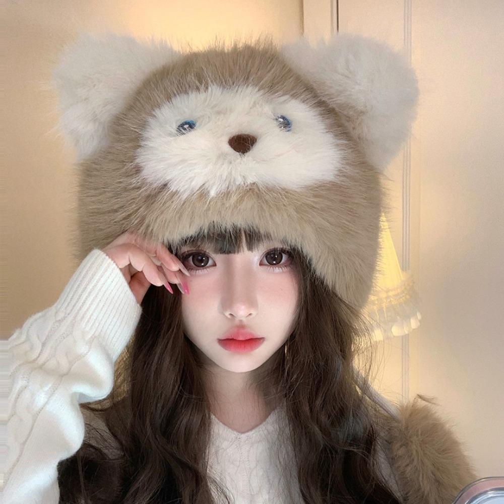 Thicken Fluffy Pullover Cap Soft Woolen Hat Winter Animals Ears Beanie Hat  Skiing