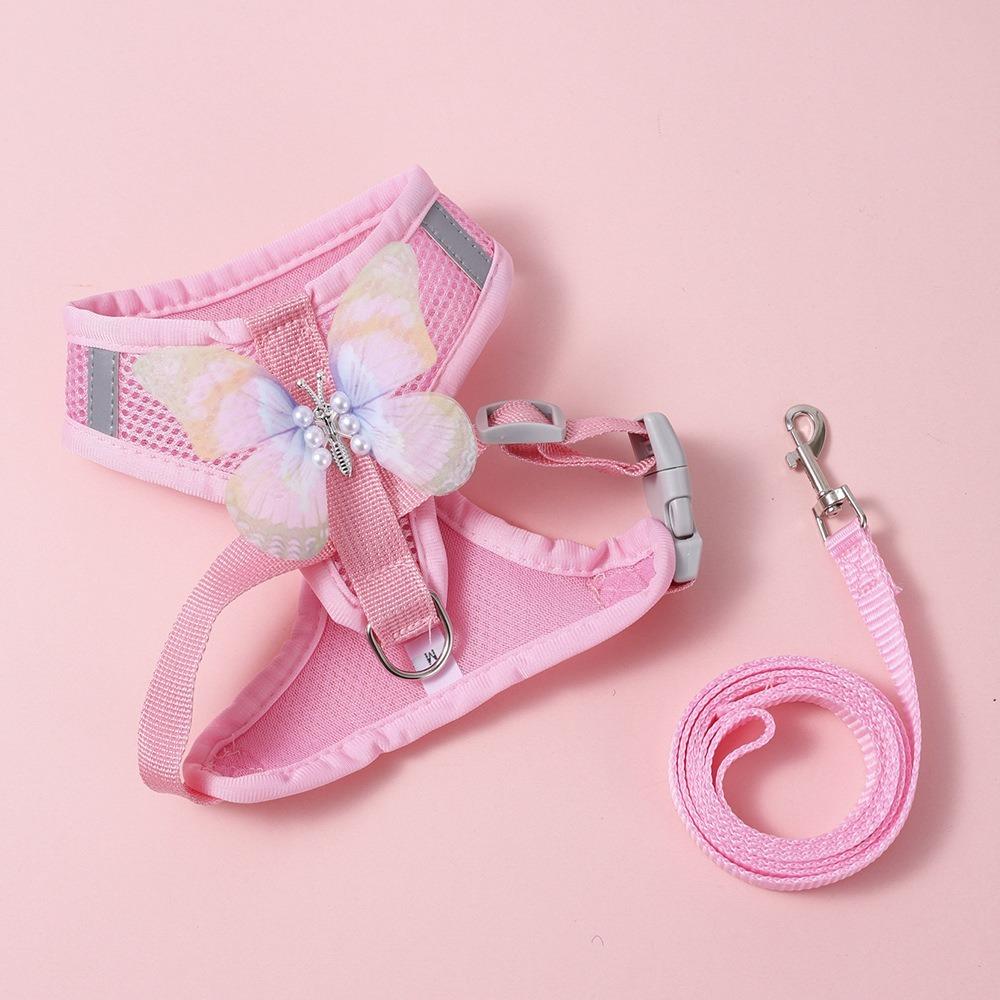 

Мягкая шлейка для питомца, поводок, регулируемый поводок для собаки, ошейник, жилет на грудь для кошек и собак S розовый