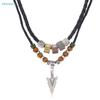 Vintage Arrow Pendant Layered Necklace - Black Braided Leather Chain with Mixed Beads,Retro Boho Style Jewelry for Men/Women