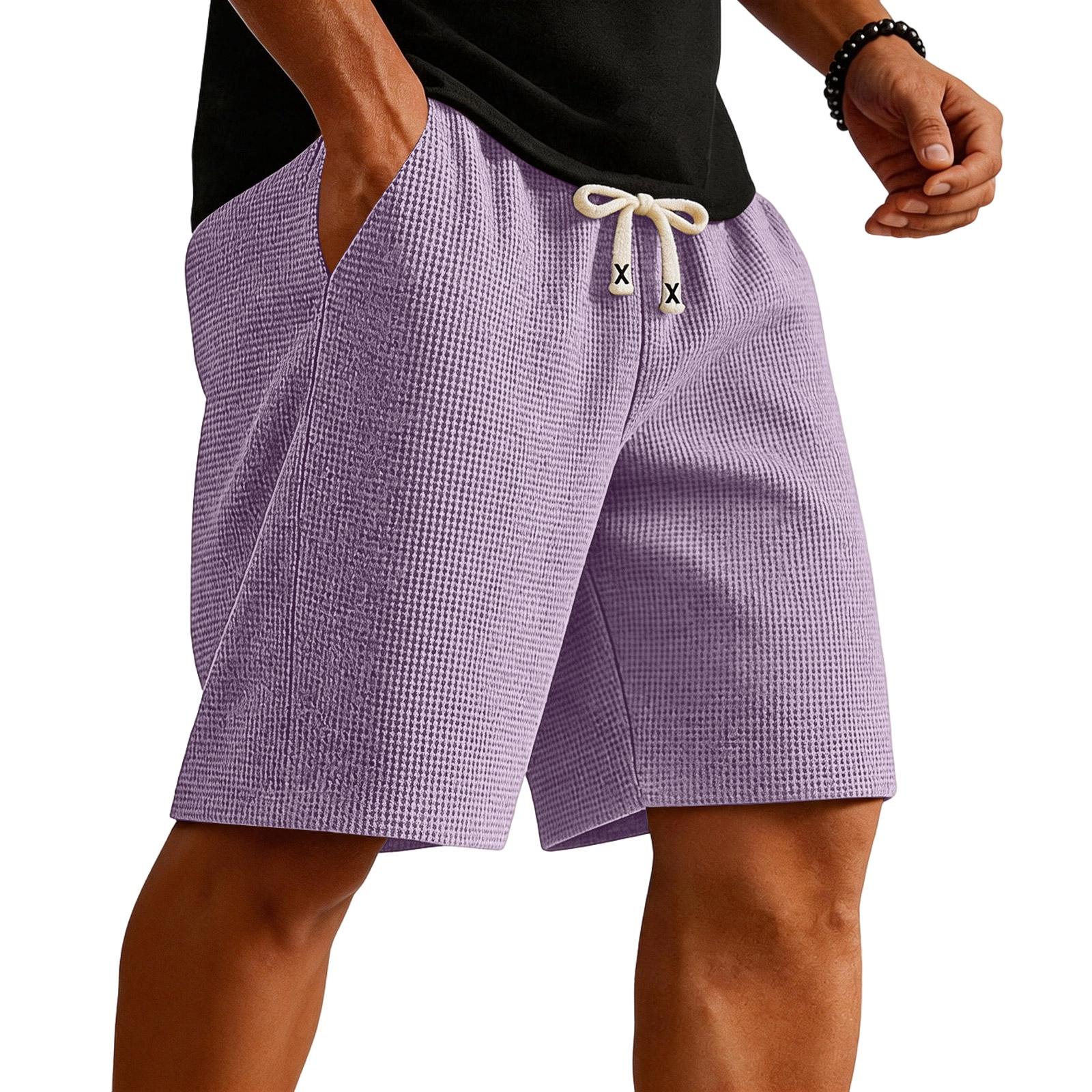 

Men s Fit Casual Five-Piece Pants Loose Drawstring For Outdoor Beach Shorts M фіолетовий