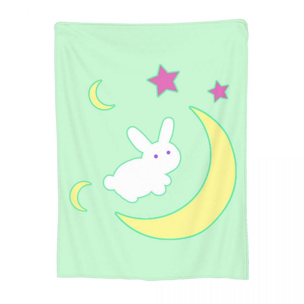 Crescent Moon And Bunny Rainbow Pattern Blankets Throw Blanket Lightweight Throw Blankets for Bedding Throws Bedspread Quilt