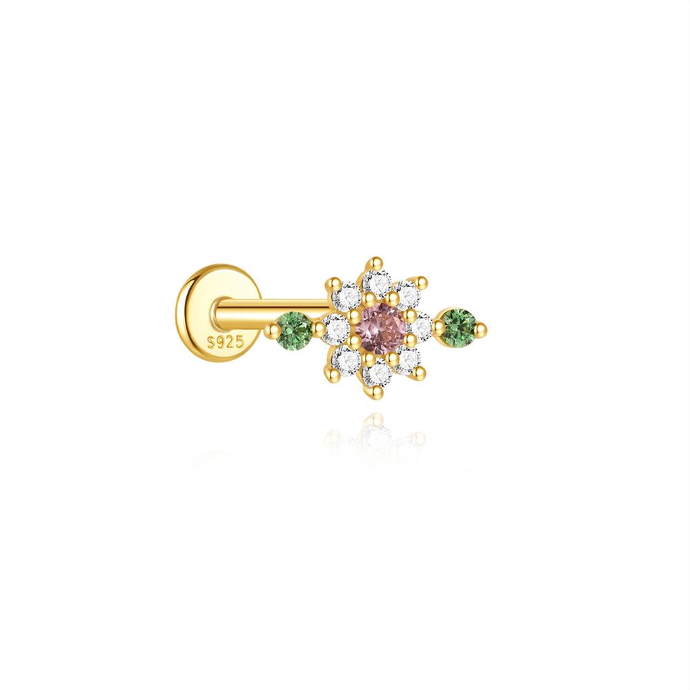 AIDE 1PC Black Rutilated Quartz Flat Head Threaded Puncture 925 Silver Earring For Women Gleaming Rainbow Zircon Studs