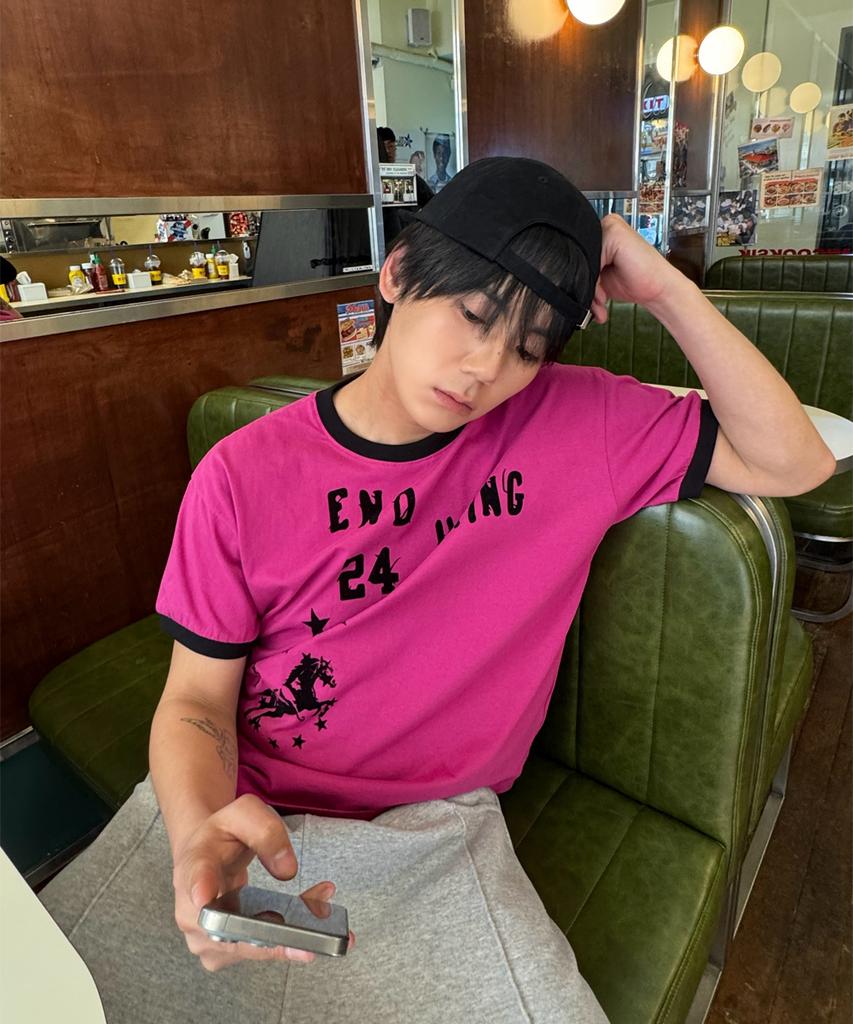 Eontaiteulseoul Enduring Unicorn Ringer Crop Short Sleeve Pink