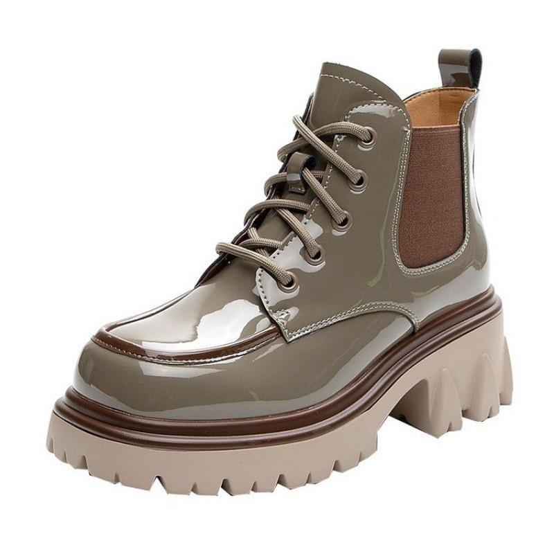 Pu Leather Platform Loafers Woman  British Style Thick Heels Oxfords Shoes Women Lace-up  College Gothic Shoes Mujer Q04