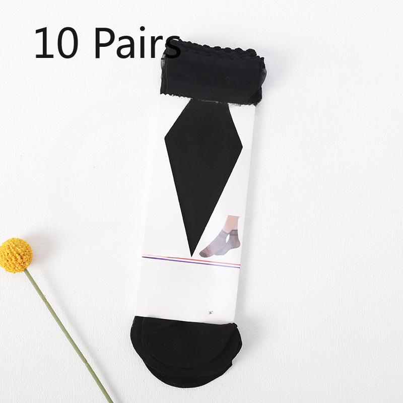 

10 пар женских весенне-летних ультратонких прозрачных хрустальных шелковых носков с оборками и свободным верхом 10 Pairs чёрный
