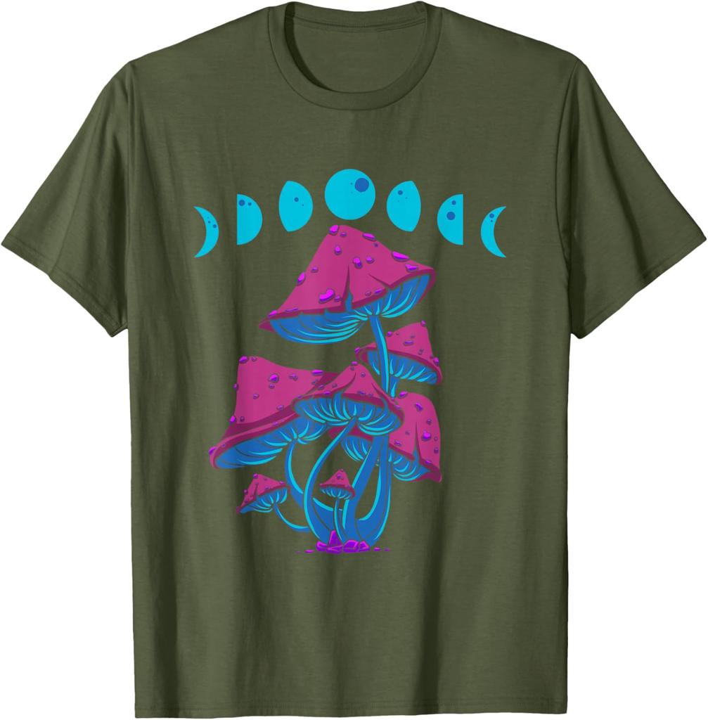 Mushroom Moon Phases Graphic Tee Retro Cottagecore Aesthetic Psychedelic Shroom T-Shirt
