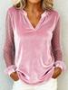 Elegant European & American V-Neck Lace Patchwork Velvet Long Sleeve Women's T-Shirt