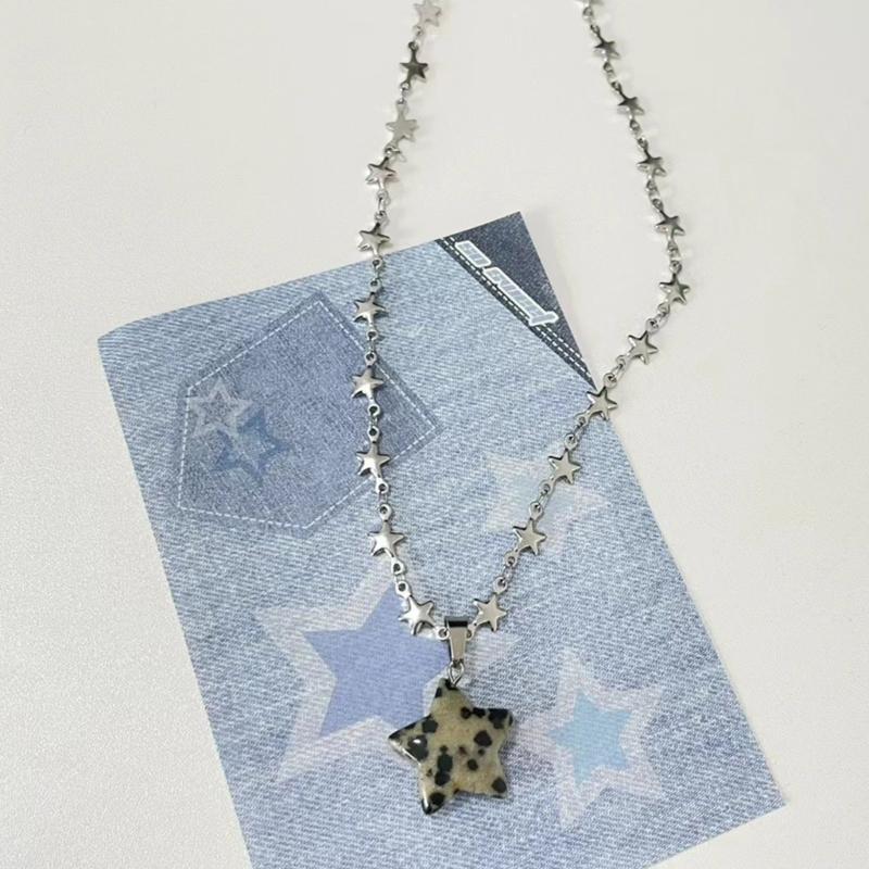 Sternanhänger Halskette Schlüsselbein Kette Gepunkteter Stein Choker Kette Halskette Pullover Kette Feinschmuck Geschenk für Frauen