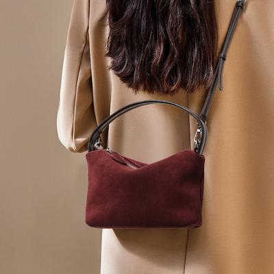 High End Suede Cowhide Leather Hand Held Lunch Box Bag New Versatile Handbag Retro Hand Held Crossbody Women's Bag