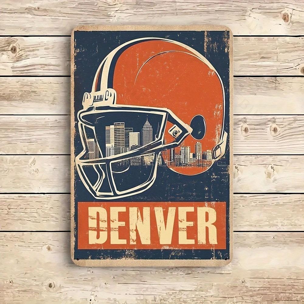 Denver Football Aluminum Sign Vintage Distressed Aluminium Plaque Waterproof Wall Decor Home Bar Garage