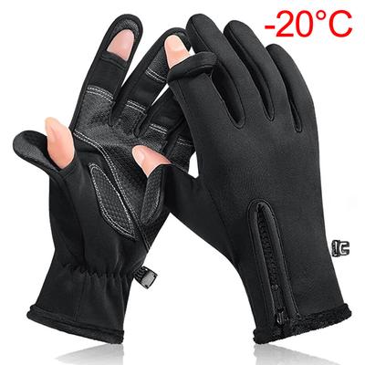 Gants de pêche d'hiver imperméables à 2 doigts, coupe-vent, gants de montagne en plein air d'hiver pour femmes et hommes, gants de protection chauds en velours pour la pêche au poisson