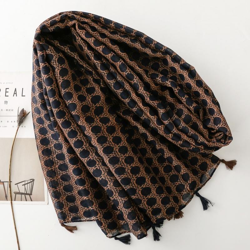 Black Dot 88*180Cm Women Viscose Scarf Winter Warm Shawl Muslim Hijab Cotton Linen Feeling Foulard Tassel Pashmina Wrap