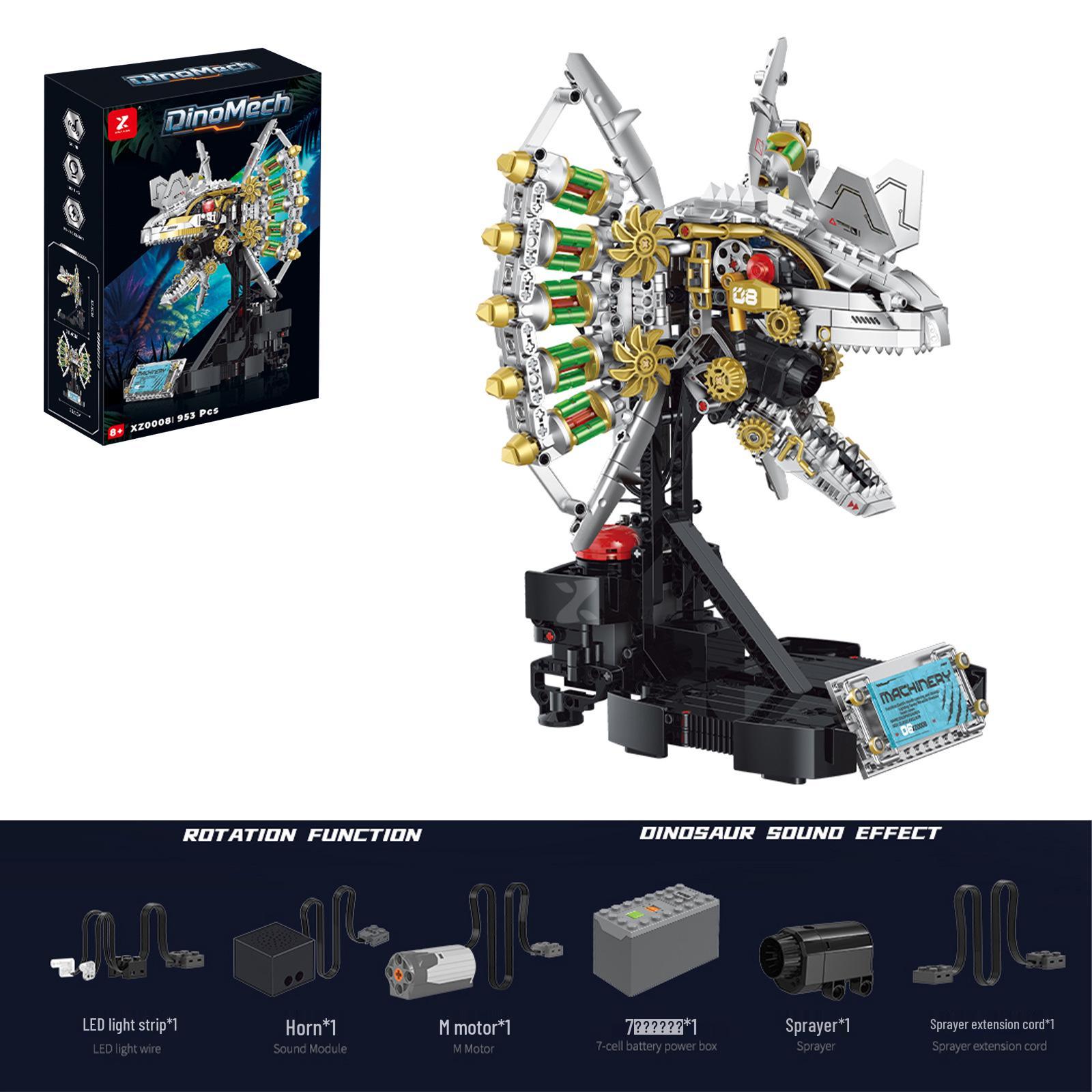 

LEGO-Compatible Cyberpunk Dinosaur Building Set: T-Rex & Triceratops Heads