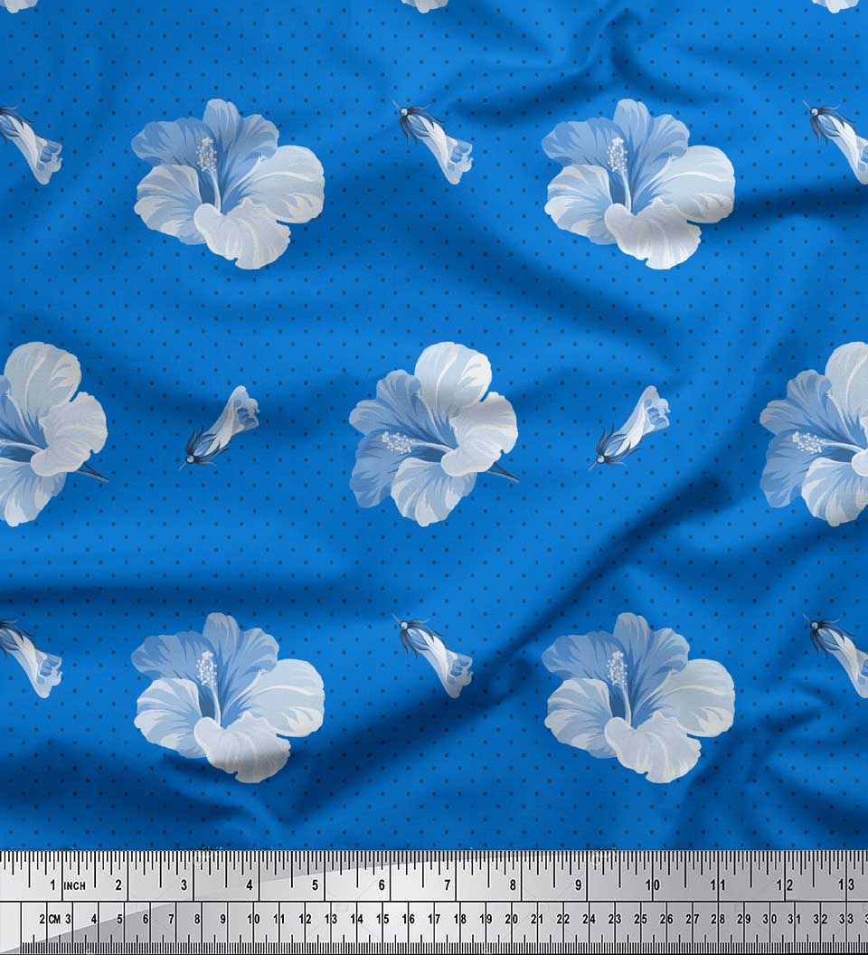 

Тканина Soimoi Grey Японський креп-сатин Тканина з крапкою та квітковим принтом на метр 42 дюйма 42 Inch Wide - Poly Crepe синій