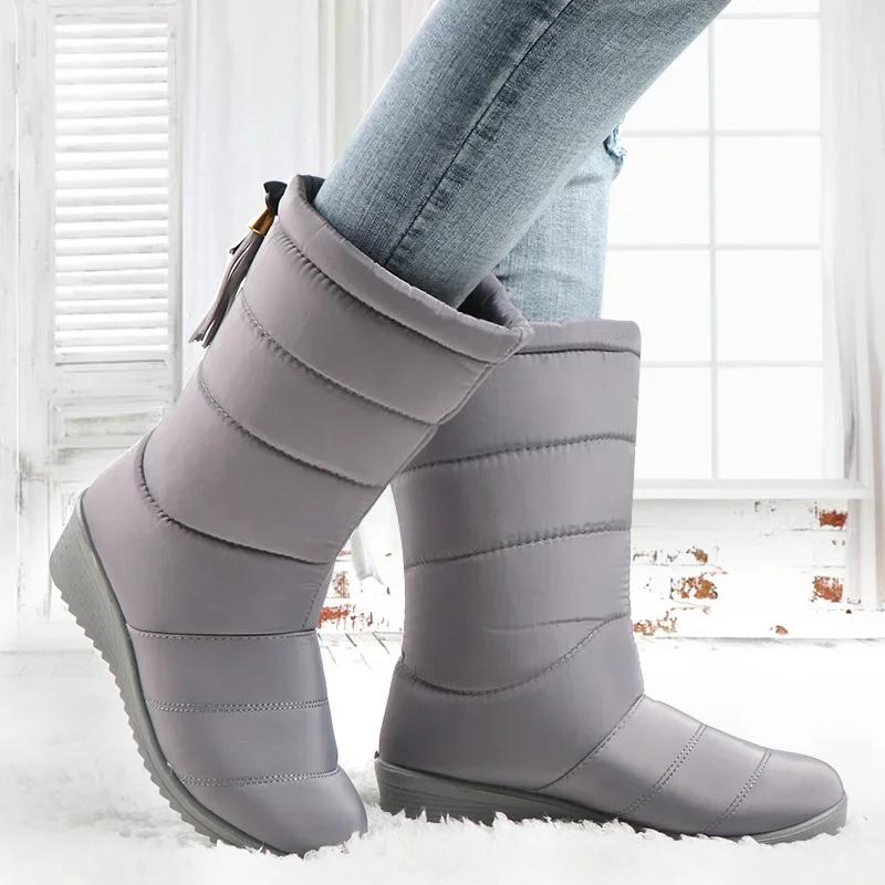 Waterproof Women's Snow Boots Fashion Tassel Cotton Shoes Soft Sole Ultra Light Warm Plush Ladies Plus Size Winter Footwear