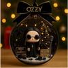 Heavy Metal Godfather Cartoon Christmas Ornament - Rock Hand Sign & Cross Acrylic Tree Decoration