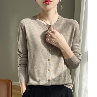 Round Neck Knitted Cardigan Women's Spring and Summer Solid Colour Loose Air Conditioning Shirt Sunscreen Jacket
