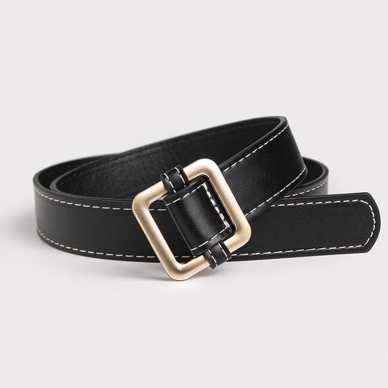 

Womens Basic Faux Leather Belt With Alloy Square Buckle For Fashion And Functional Wear
