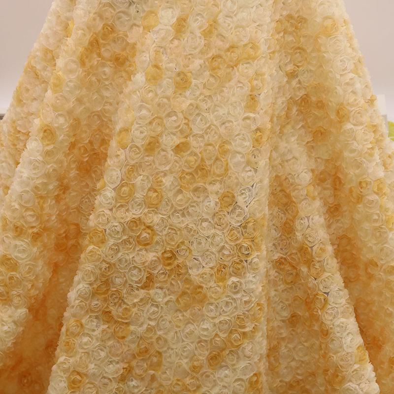 1 Yard Rose Flower Tulle Mesh Fabric Stretch 3D Rose Embroidery Designer Fabric DIY Sewing Wedding Party Dress Background Decor