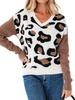Women's V-neck Leopard Print Knit Sweater - European American Fashion Trend