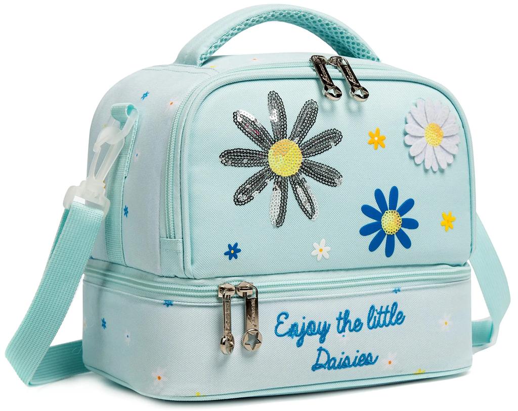 Lunch Bag for Kids Dinosaur Insulated Bag Boy Girl Waterproof Double Compartment Thermal Adjustable Shoulder Strap