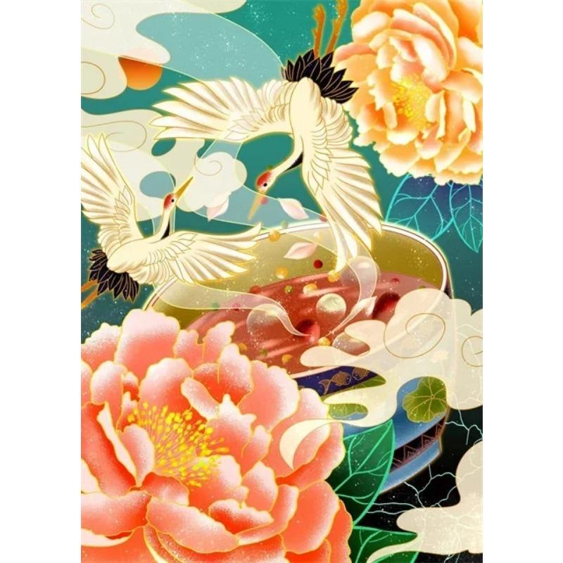 Retro Golden Flying Crane Abstraktes Tier Vogel Poster Drucke Chinesischer Stil Leinwand Malerei Wandkunst Bild Wohnzimmer Dekor