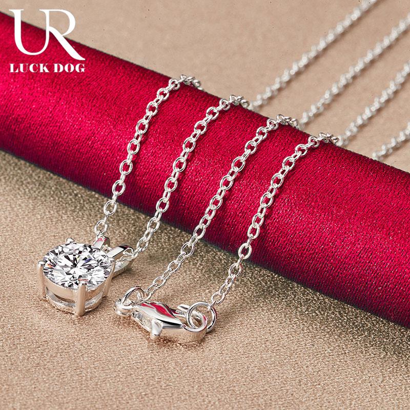 Colar com pingente de zircônia de grau AAA de 8 mm de prata esterlina 925, joias de casamento da moda