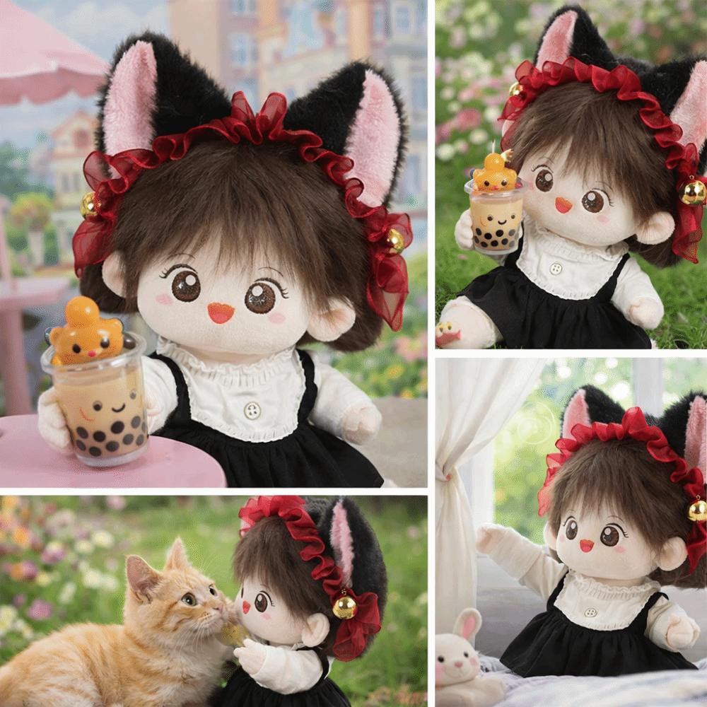 Cute Animal Ear Dress Up Doll Maid Style Cat Ears hairband Cotton doll headwear  20cm Doll