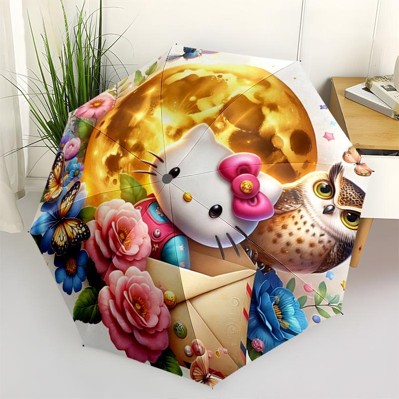 1pc Golden Moonlit Hello Kitty Automatic Opening/Closing Umbrella with Foldable Design, 8-Bone Iron Frame Outdoor Umbrella for Festive Gifts, Travel,