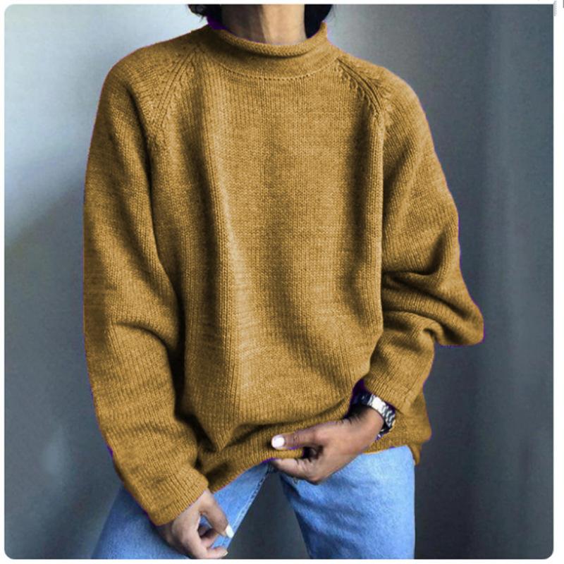 Jarní jednobarevný pulovr volný ležérní pletený svetr pro ženy luxusní uvolněný střih zeštíhlující a všestranný top