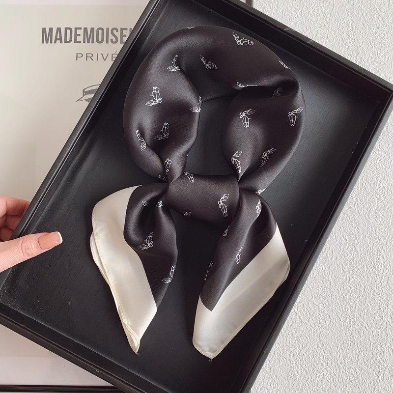 70 cm Beržų Miško Šilko Mišinio Šalikas: Moteriška pavasario/vasaros kvadratinė skarelė aliejinės tapybos stiliumi