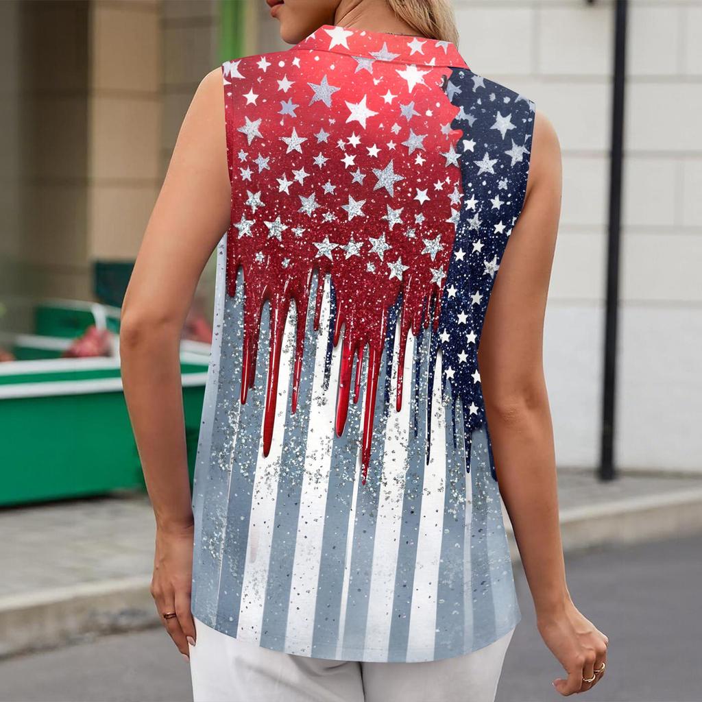 Womens Sleeveless Button Down V Neck Collared Top with Printed Pattern Casual Loose Fit Comfortable Tank Blouse for Summer