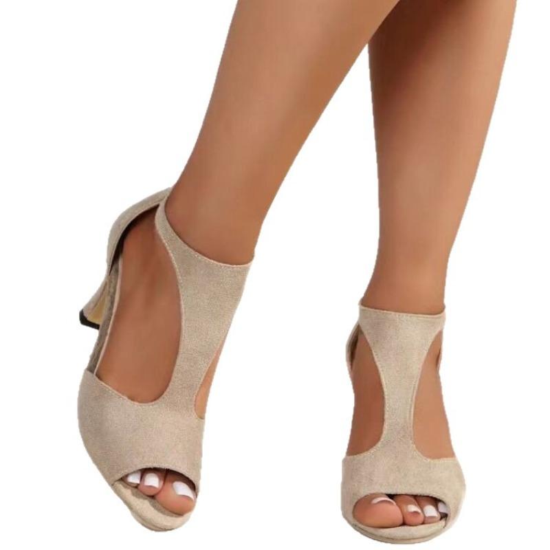 Women's Peep Toe Rome Sandals, Back Zipper Open Side High Heel Summer Shoes, Plus Size Fashion Footwear