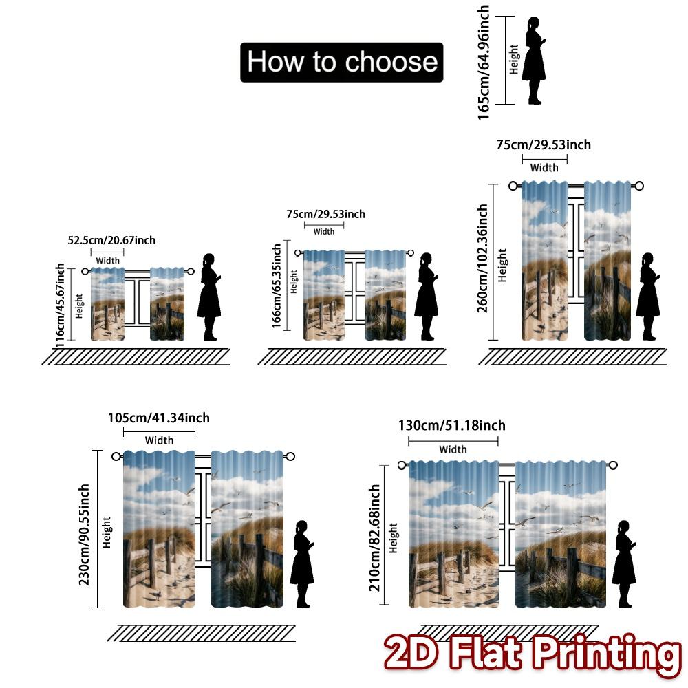 Set Of 2 Flat Printing Curtains Without Rod Seagulls Path Popular Curtain Cloth Durable Polyester Fabric Gifts