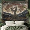 Tree of Life Tapestry Yggdrasil Celtic Knot Wall Hanging Peach Skin Fabric Vintage Mountain Nature Home Decor for Bedroom Dorm