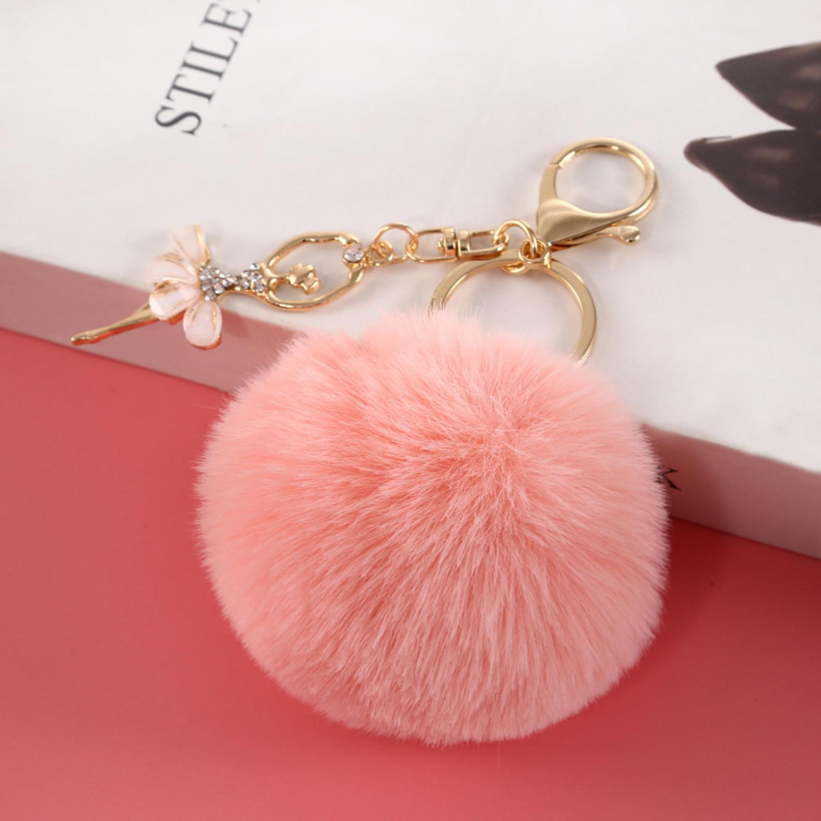 Faux Pom-Pom Keyring Adorable Rhinestone Car Key Charm Women s Handbag Faux Pendant розовый