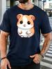 Cute Fluffy Cartoon Hamster Big Eyes Graphic Unisexs Cotton Crew Neck Tee Short Sleeve Loose Lovely Casual Daily Street Male Top