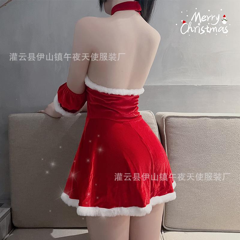 Internet celebrity christmas red plus  sexy dress women autumn and winter sweet plush pure desire skirt uniform 1883