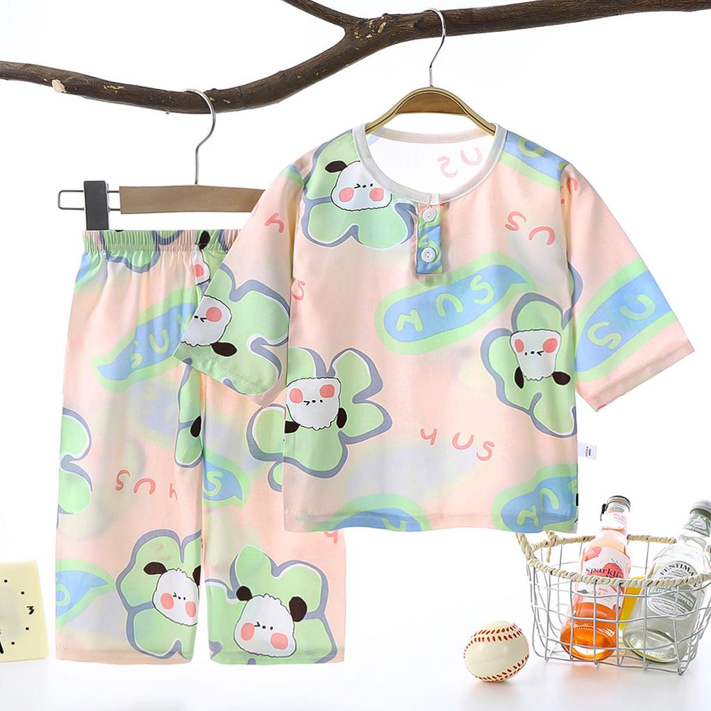 Summer Cotton Pajama Set Thin Air Conditioning Wear for Kids Baby Home Loungewear