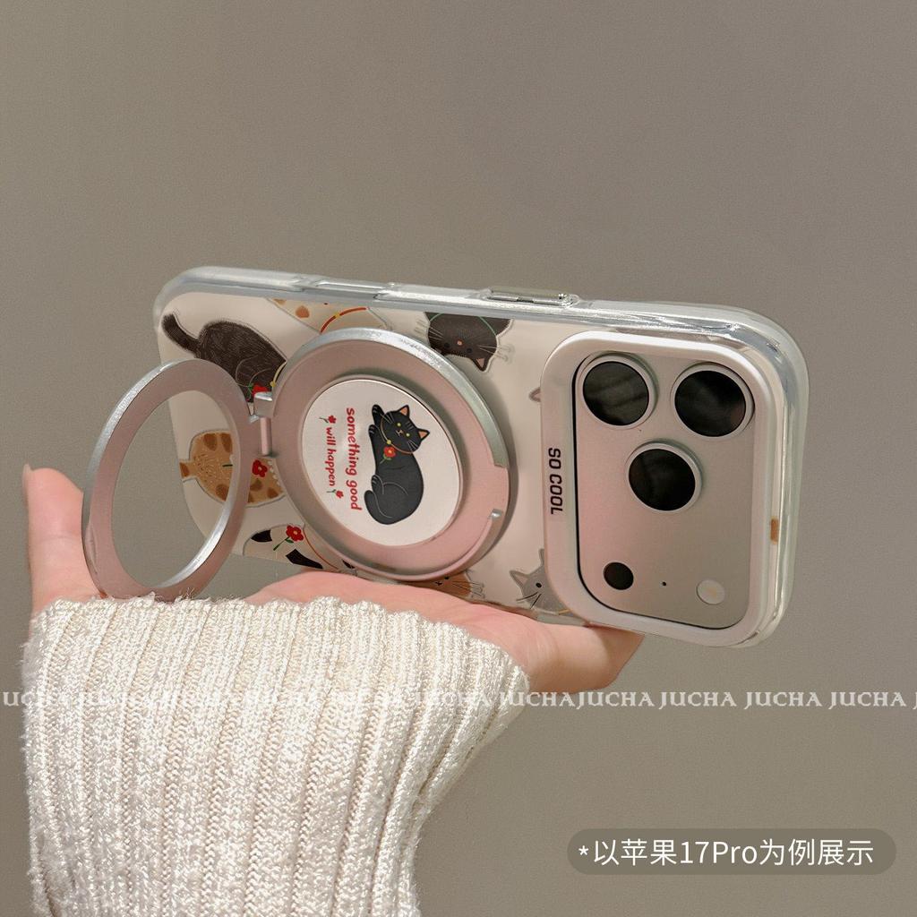Applicable Apple 17 Mobile Phone Case Fashion Creative Iphone15pro Cartoon Personality with Bracket Air Circle Kitten