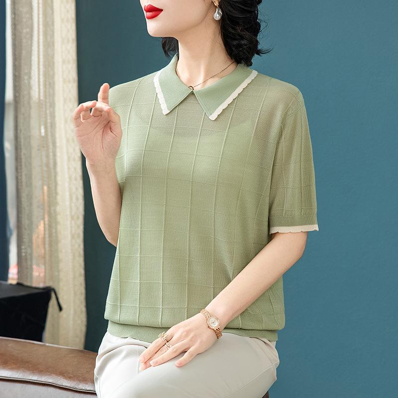 

Women s Cool Feel Lyocell Tencel Polo Shirt - Short Sleeve Mulberry Ice Silk T-shirt L (Recommended 80-100 jin) зелений