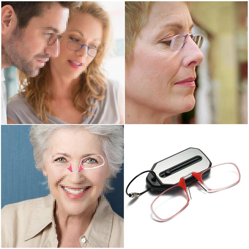 Nose Clip Reading Glasses Folding Legless Ultralight Keychain Glasses Portable Presbyopic +1.0 To +4.0 Men Women
