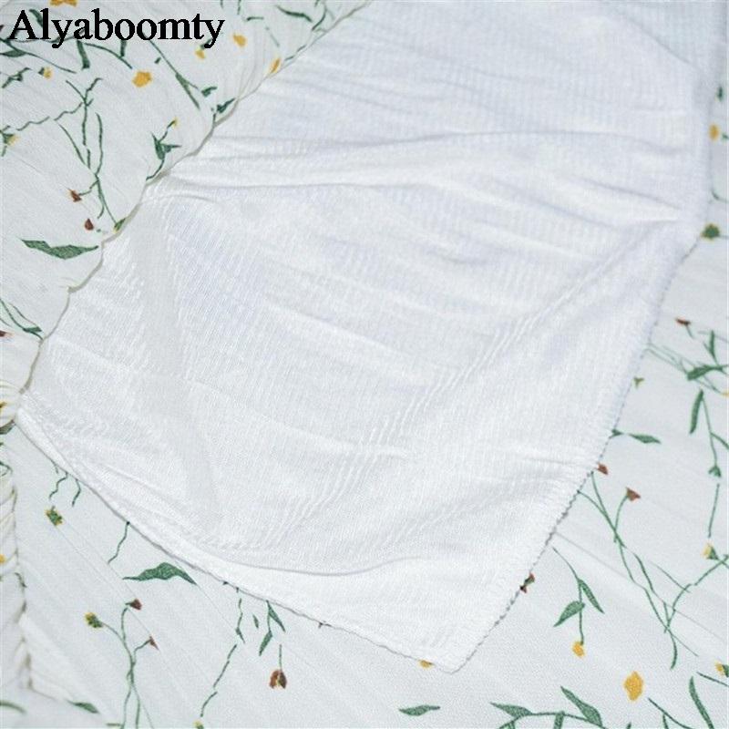 Abito longuette plissettato da donna primavera estate colletto alla coreana con fiocco manica lunga elegante abito con stampa floreale beige