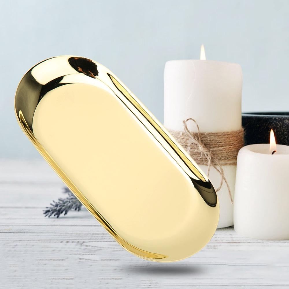 Auxiliary Tools 430 Stainless Steel Storage Tray Oval Shape 23CM Stainless Steel Tray Decorative Tray Bathroom Decor