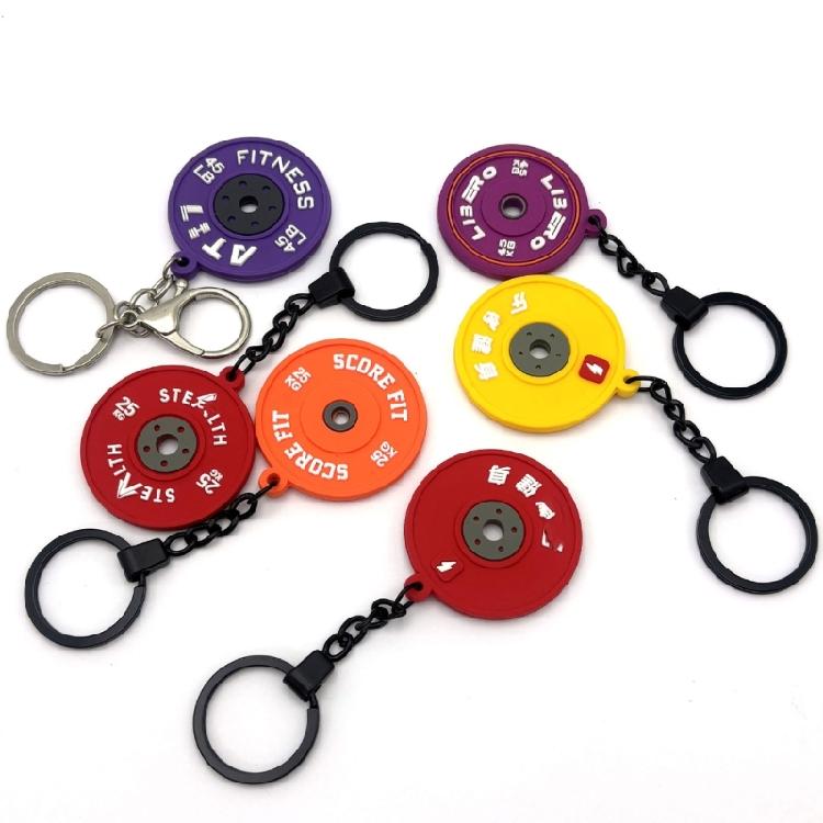 Rubber Fitness Keychain Weightlifting Theme 45lb Engraved Plate Keyring Lightweigh Barbell Plate Key Chain Accessory